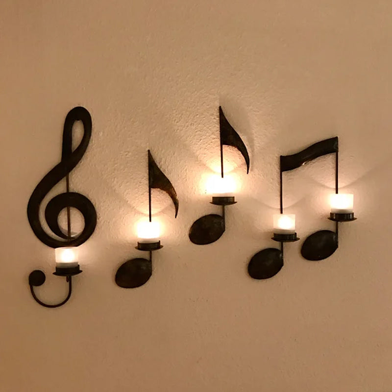 Zwarte Muzieknoot Wandkandelaar